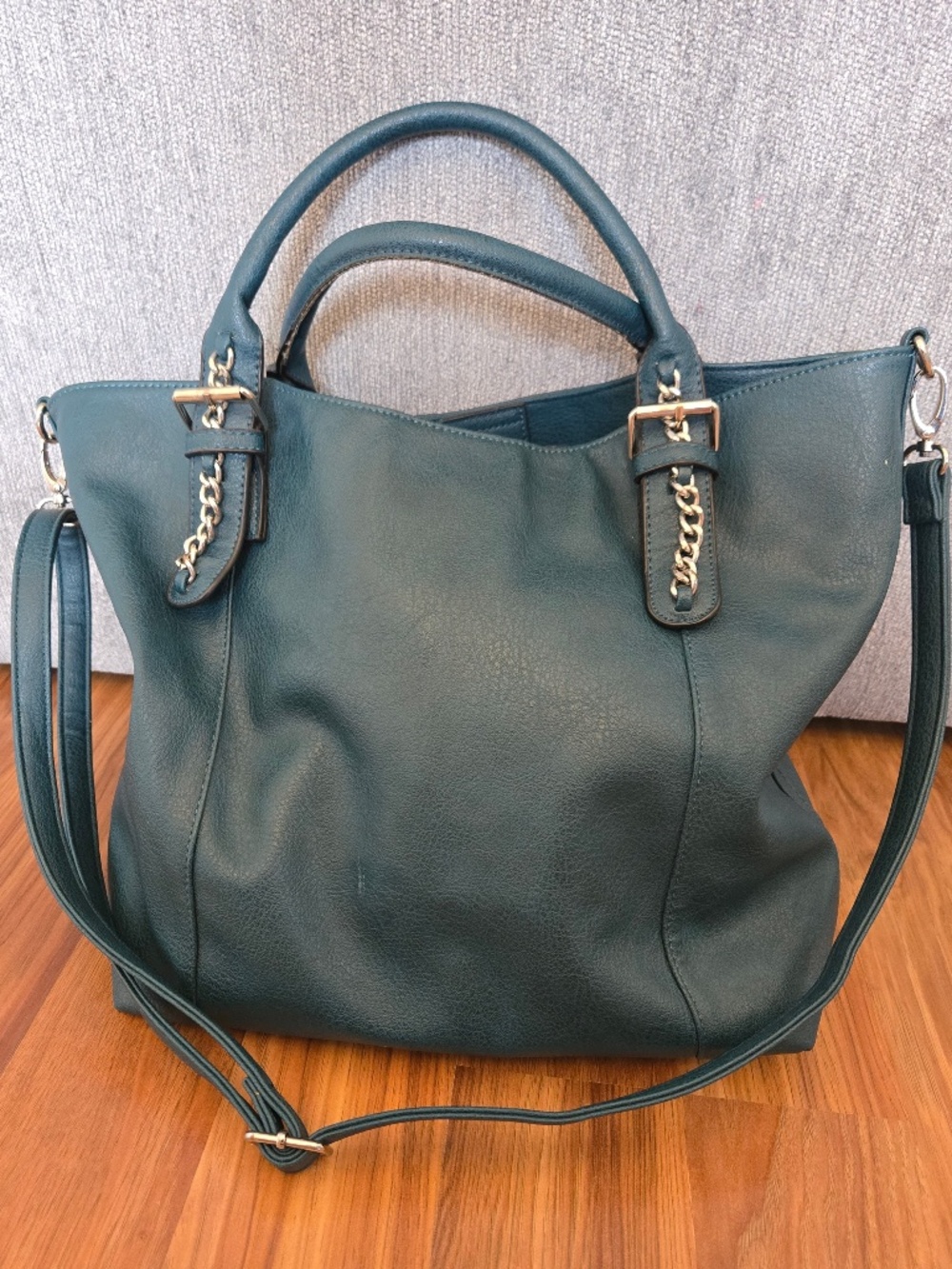 JustFab Dark Teal Green Faux Leather Hobo Tote Shoulder Bag